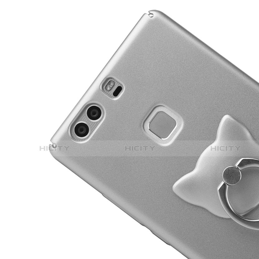 Handyhülle Hülle Kunststoff Schutzhülle Matt mit Fingerring Ständer für Huawei P9 Silber