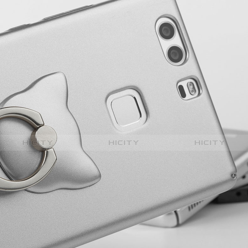 Handyhülle Hülle Kunststoff Schutzhülle Matt mit Fingerring Ständer für Huawei P9 Silber