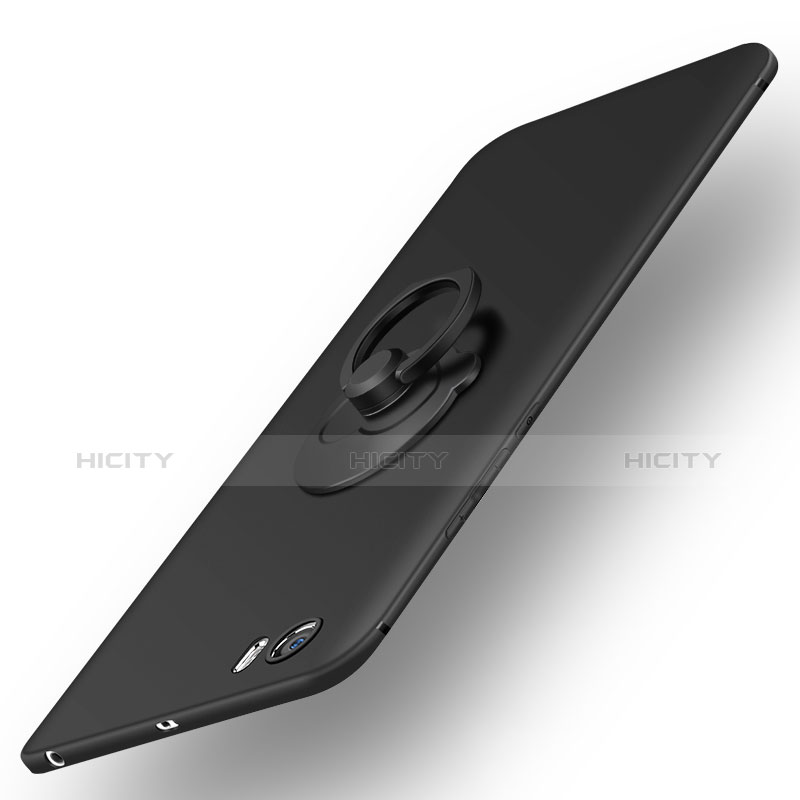 Handyhülle Hülle Kunststoff Schutzhülle Matt mit Fingerring Ständer für Xiaomi Mi 5 Schwarz