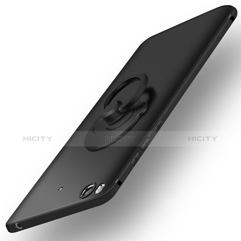 Handyhülle Hülle Kunststoff Schutzhülle Matt mit Fingerring Ständer für Xiaomi Mi 5S Schwarz