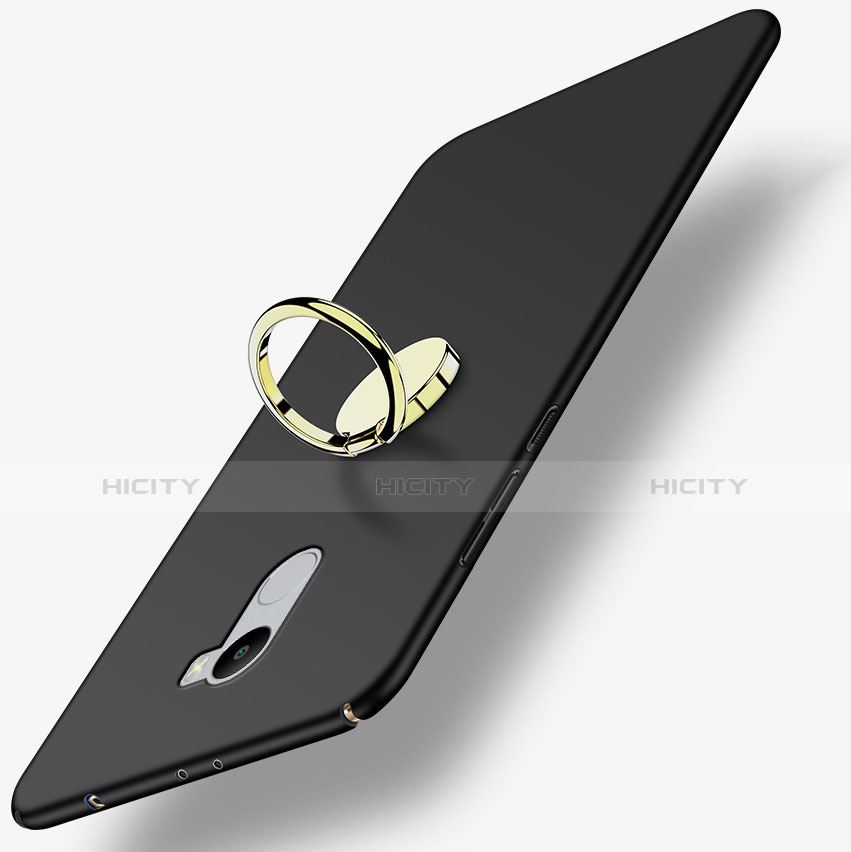 Handyhülle Hülle Kunststoff Schutzhülle Matt mit Fingerring Ständer für Xiaomi Redmi 4 Standard Edition Schwarz