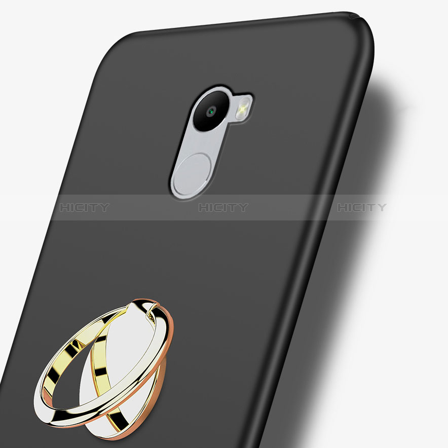 Handyhülle Hülle Kunststoff Schutzhülle Matt mit Fingerring Ständer für Xiaomi Redmi 4 Standard Edition Schwarz