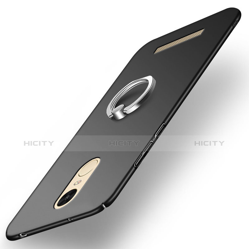 Handyhülle Hülle Kunststoff Schutzhülle Matt mit Fingerring Ständer für Xiaomi Redmi Note 3 Pro Schwarz groß