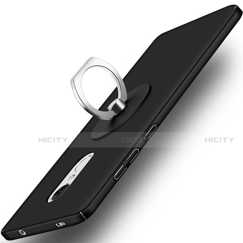 Handyhülle Hülle Kunststoff Schutzhülle Matt mit Fingerring Ständer für Xiaomi Redmi Note 4 Standard Edition Schwarz Plus