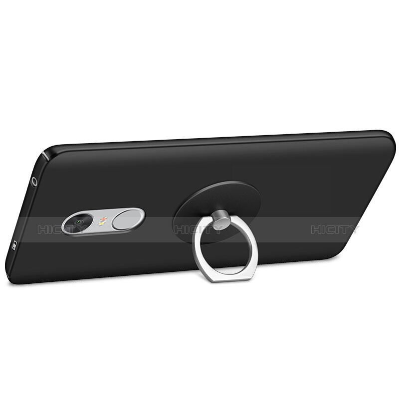 Handyhülle Hülle Kunststoff Schutzhülle Matt mit Fingerring Ständer für Xiaomi Redmi Note 4 Standard Edition Schwarz groß
