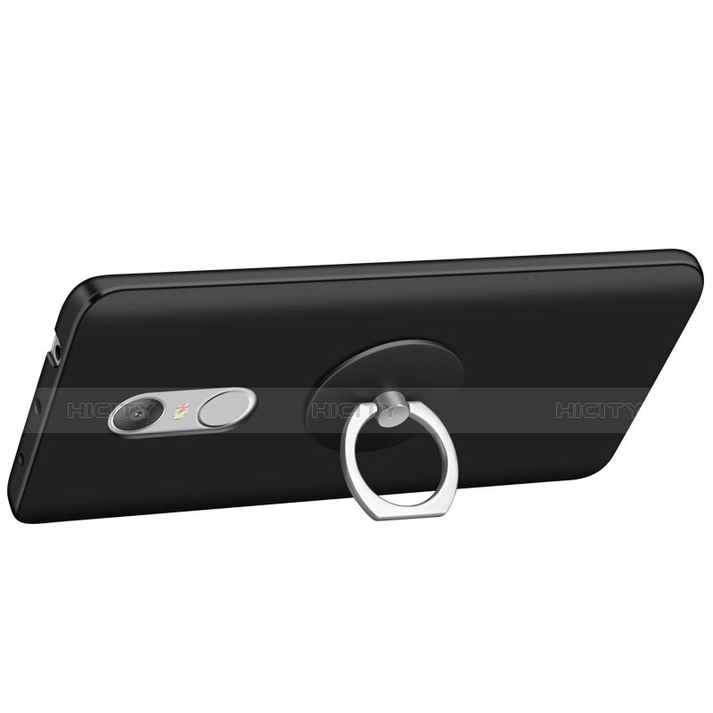 Handyhülle Hülle Kunststoff Schutzhülle Matt mit Fingerring Ständer für Xiaomi Redmi Note 4X High Edition Schwarz groß
