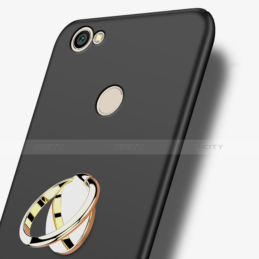 Handyhülle Hülle Kunststoff Schutzhülle Matt mit Fingerring Ständer für Xiaomi Redmi Note 5A High Edition Schwarz groß