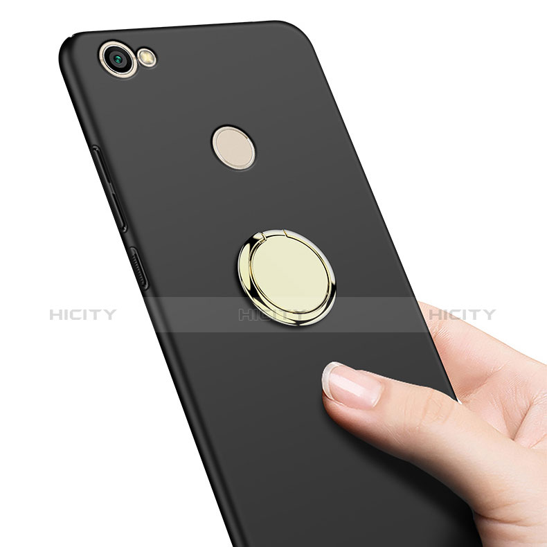 Handyhülle Hülle Kunststoff Schutzhülle Matt mit Fingerring Ständer für Xiaomi Redmi Note 5A High Edition Schwarz groß