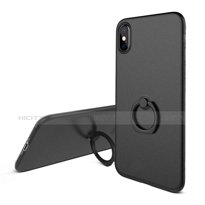 Handyhülle Hülle Kunststoff Schutzhülle Matt mit Fingerring Ständer Q02 für Apple iPhone X Schwarz groß