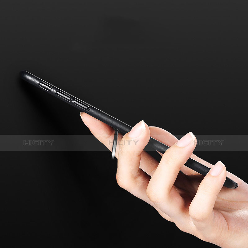 Handyhülle Hülle Kunststoff Schutzhülle Matt mit Fingerring Ständer Q02 für Apple iPhone X Schwarz groß
