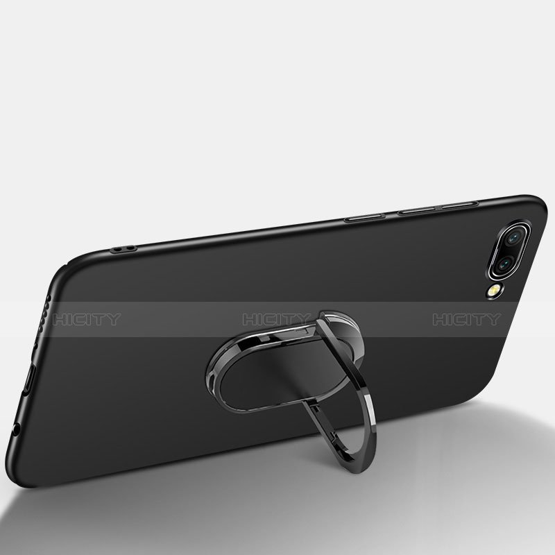 Handyhülle Hülle Kunststoff Schutzhülle Matt mit Fingerring Ständer und Lanyard für Huawei Honor 10 Schwarz groß