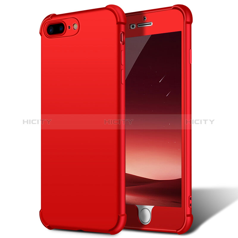 Handyhülle Hülle Kunststoff Schutzhülle Matt Vorder und Rückseite 360 Grad D01 für Apple iPhone 8 Plus Rot