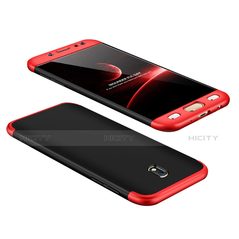 Handyhülle Hülle Kunststoff Schutzhülle Matt Vorder und Rückseite 360 Grad für Samsung Galaxy J7 Pro Rot und Schwarz