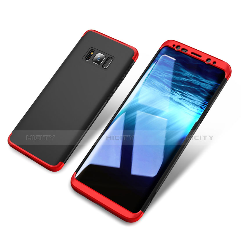 Handyhülle Hülle Kunststoff Schutzhülle Matt Vorder und Rückseite 360 Grad M03 für Samsung Galaxy S8 Plus Rot und Schwarz groß