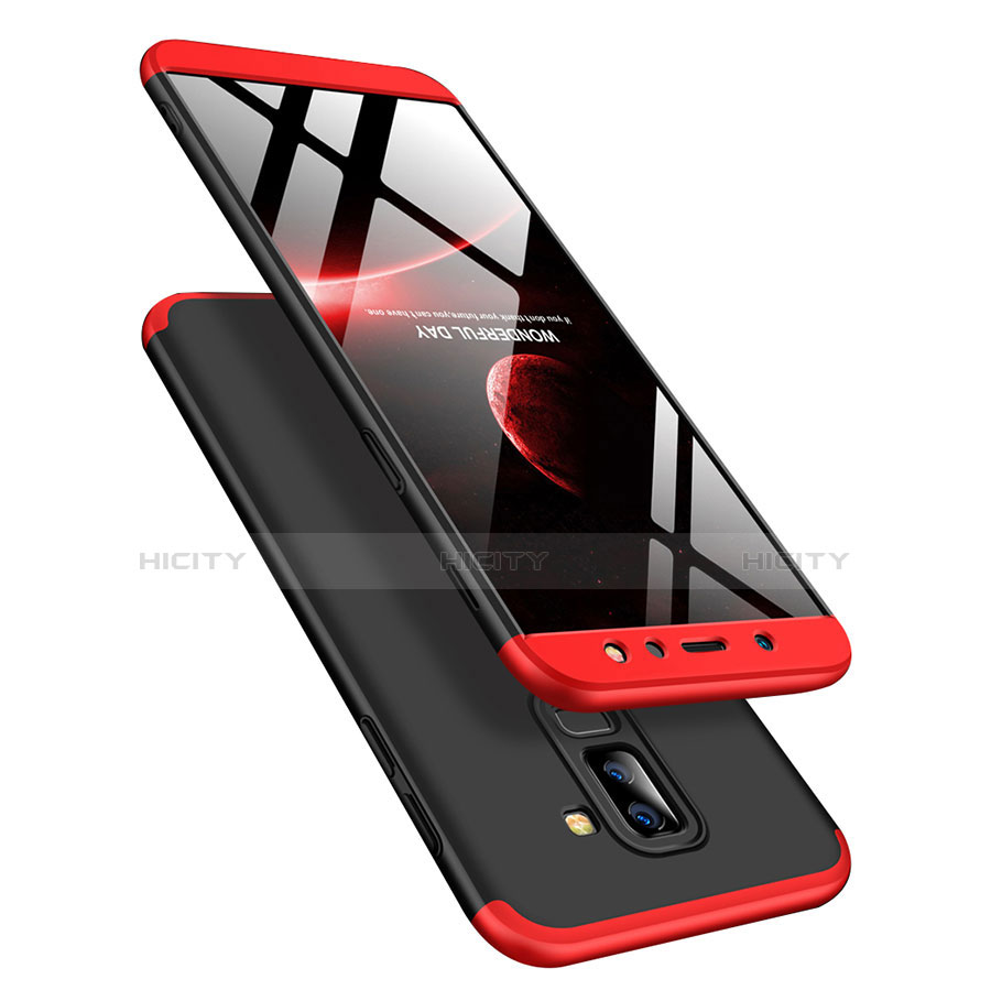 Handyhülle Hülle Kunststoff Schutzhülle Matt Vorder und Rückseite 360 Grad mit Fingerring Ständer Q01 für Samsung Galaxy A6 Plus (2018) Rot und Schwarz groß