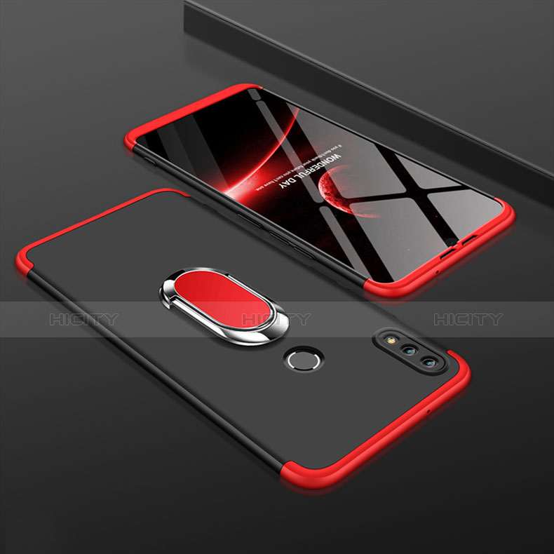 Handyhülle Hülle Kunststoff Schutzhülle Matt Vorder und Rückseite 360 Grad mit Magnetisch Fingerring Ständer für Huawei Enjoy 9 Plus Rot und Schwarz groß