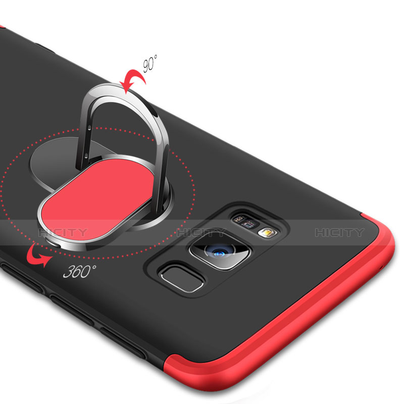 Handyhülle Hülle Kunststoff Schutzhülle Matt Vorder und Rückseite 360 Grad mit Magnetisch Fingerring Ständer für Samsung Galaxy S8 Plus Rot und Schwarz