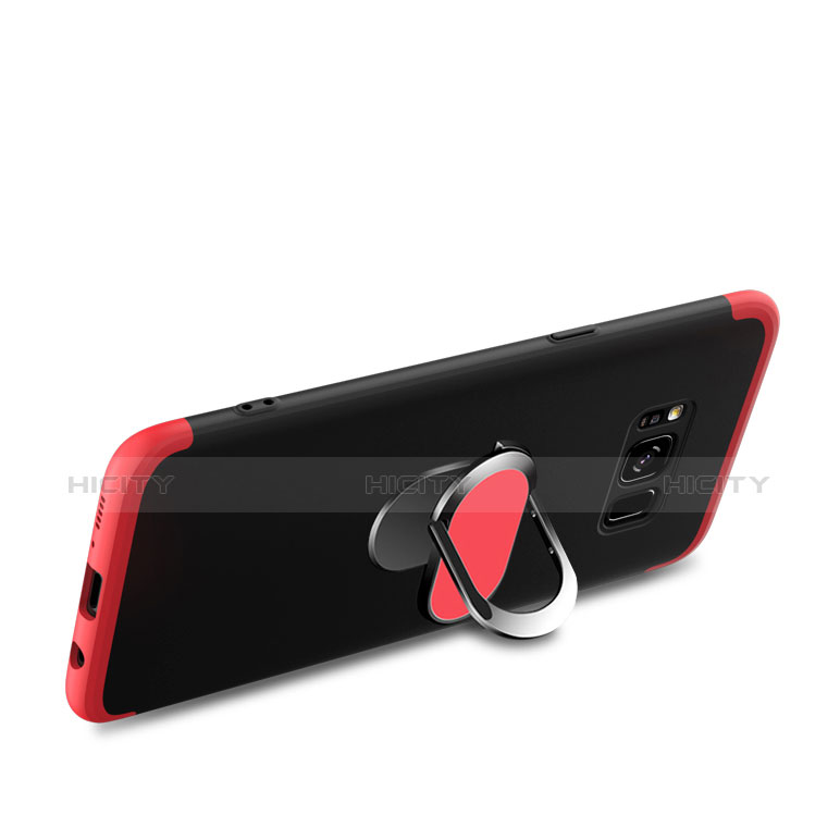 Handyhülle Hülle Kunststoff Schutzhülle Matt Vorder und Rückseite 360 Grad mit Magnetisch Fingerring Ständer für Samsung Galaxy S8 Plus Rot und Schwarz