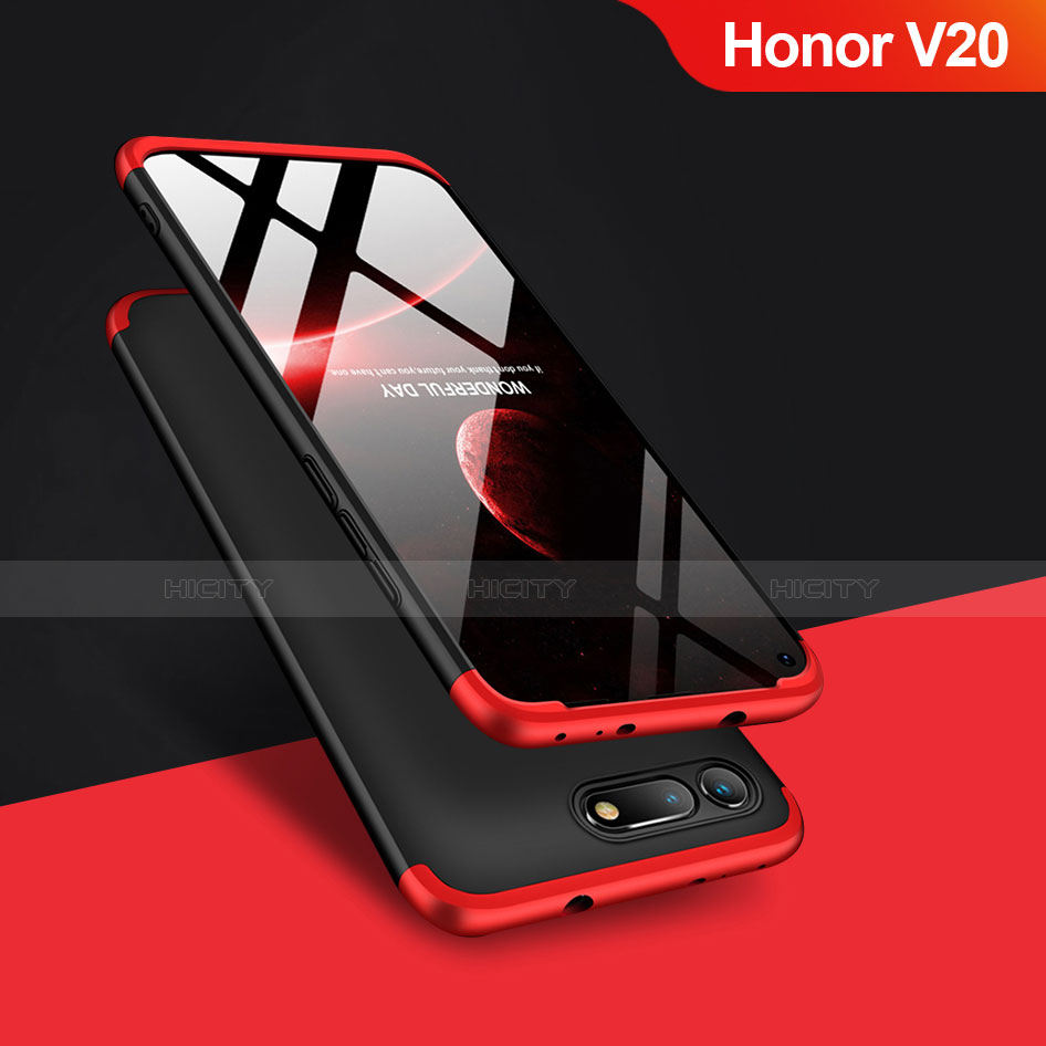 Handyhülle Hülle Kunststoff Schutzhülle Matt Vorder und Rückseite 360 Grad Q01 für Huawei Honor V20 Rot und Schwarz Plus