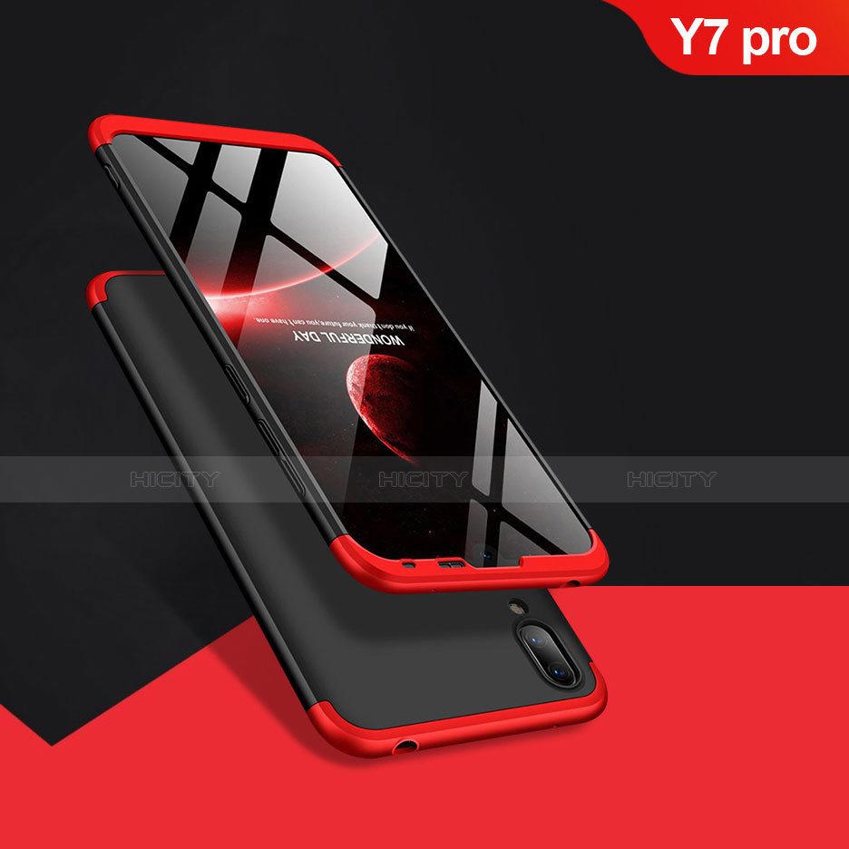 Handyhülle Hülle Kunststoff Schutzhülle Matt Vorder und Rückseite 360 Grad Q01 für Huawei Y7 Pro (2019) Rot und Schwarz Plus