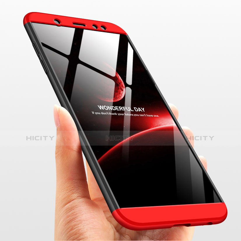 Handyhülle Hülle Kunststoff Schutzhülle Matt Vorder und Rückseite 360 Grad Q02 für Samsung Galaxy A6 Plus (2018) Rot und Schwarz groß