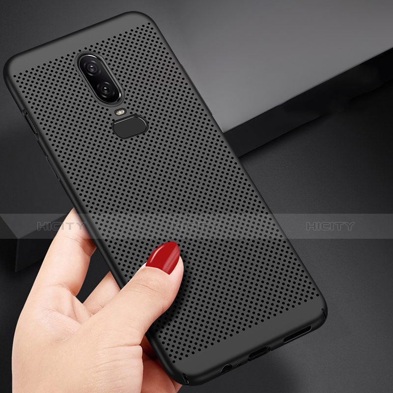 Handyhülle Hülle Kunststoff Schutzhülle Punkte Loch M01 für OnePlus 6 Schwarz groß