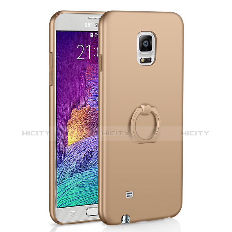 Handyhülle Hülle Kunststoff Schutzhülle Tasche Matt mit Fingerring Ständer A01 für Samsung Galaxy Note 4 SM-N910F Gold Plus