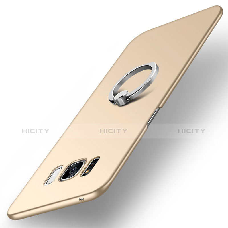 Handyhülle Hülle Kunststoff Schutzhülle Tasche Matt mit Fingerring Ständer A01 für Samsung Galaxy S7 Edge G935F Gold Plus