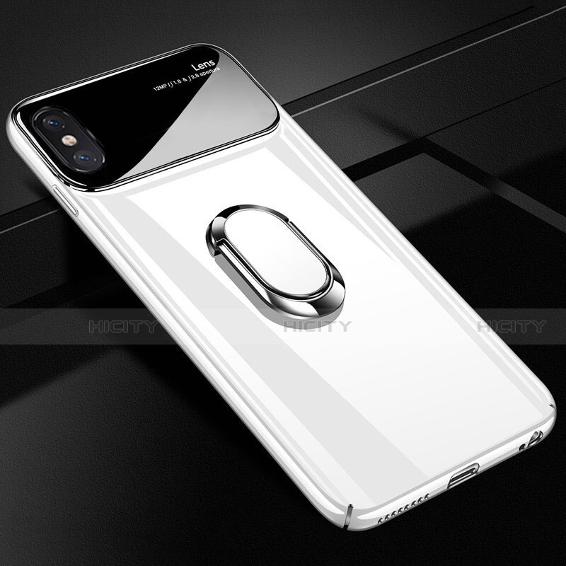 Handyhülle Hülle Kunststoff Schutzhülle Tasche Matt mit Magnetisch Fingerring Ständer A01 für Apple iPhone Xs Weiß