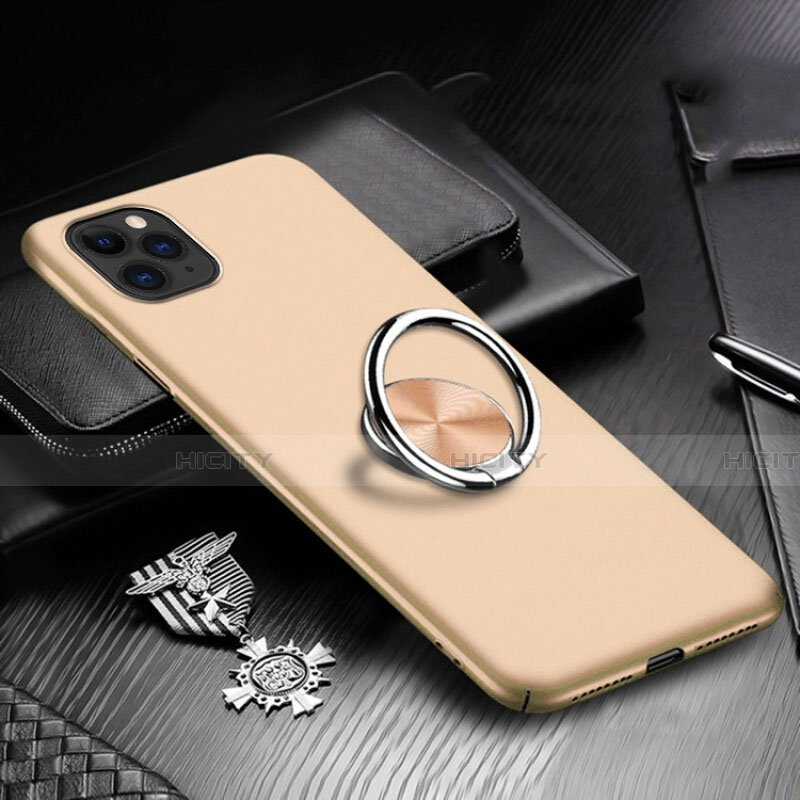 Handyhülle Hülle Kunststoff Schutzhülle Tasche Matt mit Magnetisch Fingerring Ständer P03 für Apple iPhone 11 Pro Gold