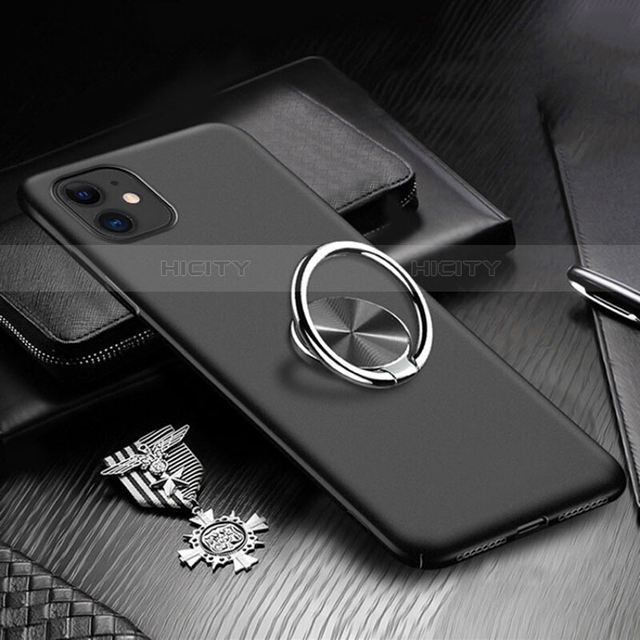 Handyhülle Hülle Kunststoff Schutzhülle Tasche Matt mit Magnetisch Fingerring Ständer P03 für Apple iPhone 11 Schwarz Plus