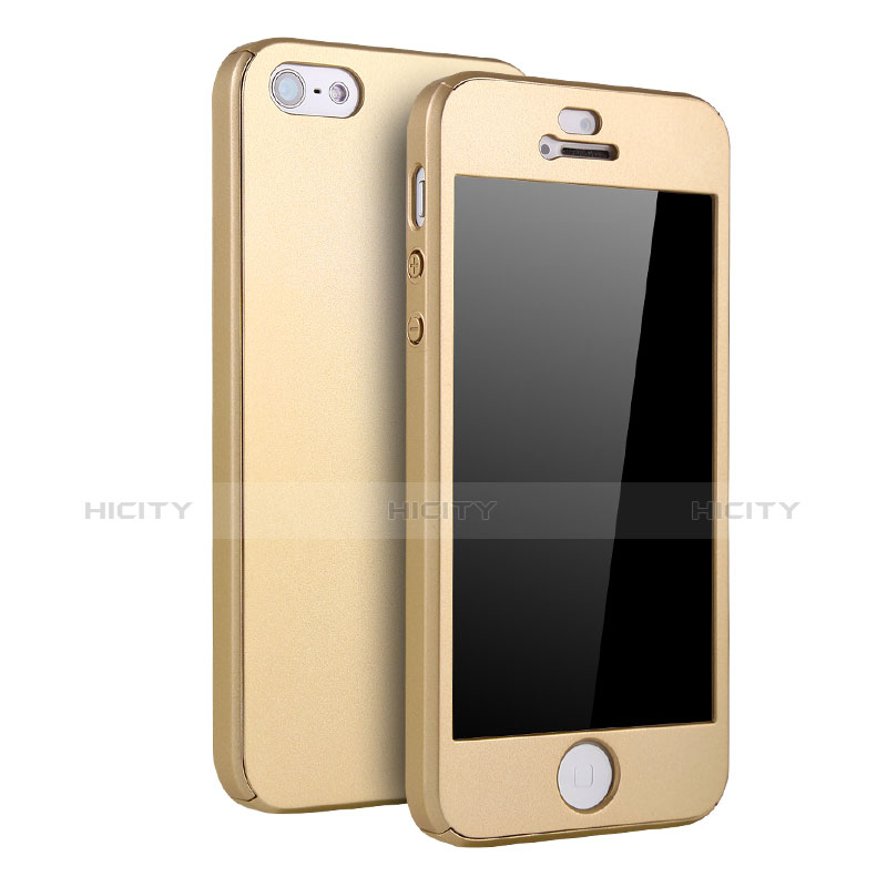 Handyhülle Hülle Kunststoff Schutzhülle Tasche Matt Vorder und Rückseite 360 Grad für Apple iPhone 5S Gold Plus