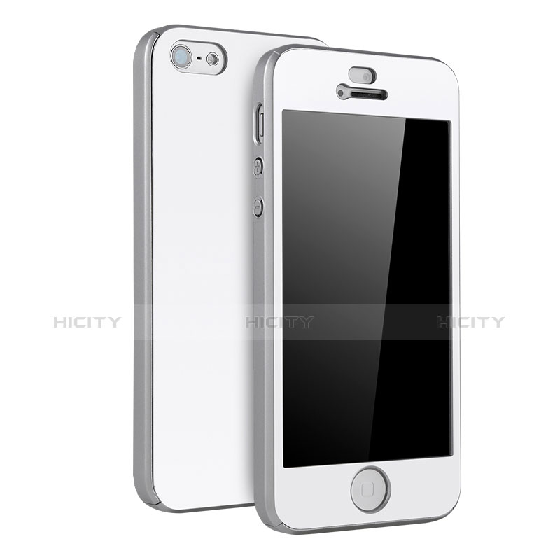 Handyhülle Hülle Kunststoff Schutzhülle Tasche Matt Vorder und Rückseite 360 Grad für Apple iPhone 5S Silber Plus
