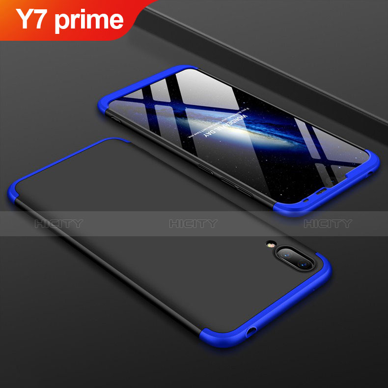 Handyhülle Hülle Kunststoff Schutzhülle Tasche Matt Vorder und Rückseite 360 Grad für Huawei Y7 Prime (2019) Blau und Schwarz Plus