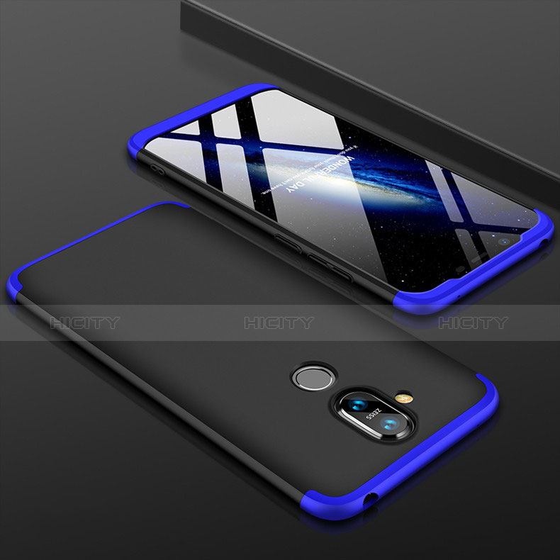 Handyhülle Hülle Kunststoff Schutzhülle Tasche Matt Vorder und Rückseite 360 Grad für Nokia X7 Blau und Schwarz