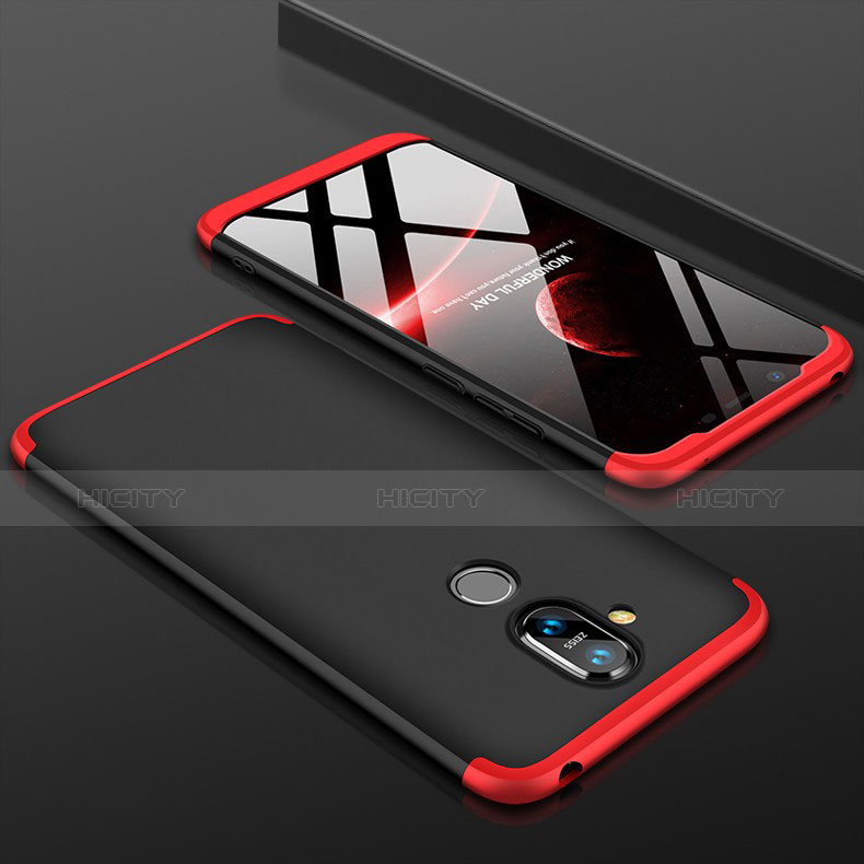 Handyhülle Hülle Kunststoff Schutzhülle Tasche Matt Vorder und Rückseite 360 Grad für Nokia X7 Rot und Schwarz