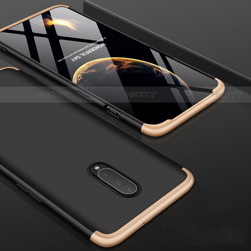 Handyhülle Hülle Kunststoff Schutzhülle Tasche Matt Vorder und Rückseite 360 Grad für OnePlus 7 Pro Gold und Schwarz
