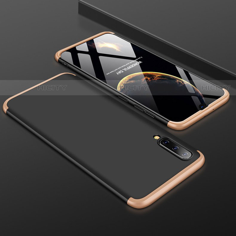 Handyhülle Hülle Kunststoff Schutzhülle Tasche Matt Vorder und Rückseite 360 Grad für Samsung Galaxy A30S Gold und Schwarz Plus