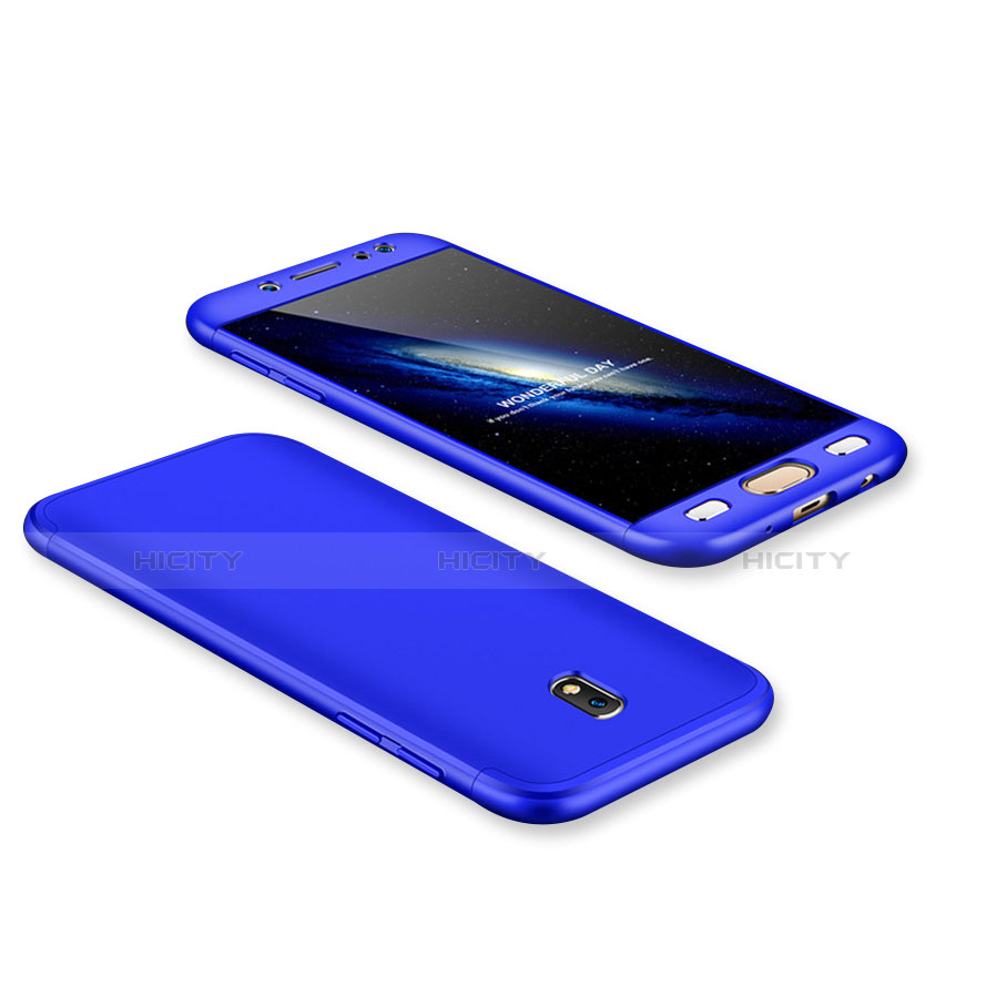Handyhülle Hülle Kunststoff Schutzhülle Tasche Matt Vorder und Rückseite 360 Grad für Samsung Galaxy J7 Pro Blau