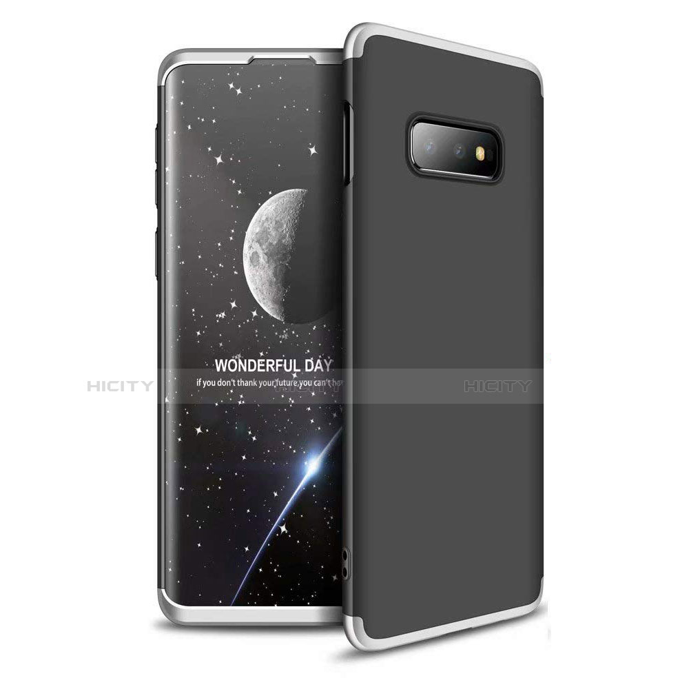 Handyhülle Hülle Kunststoff Schutzhülle Tasche Matt Vorder und Rückseite 360 Grad für Samsung Galaxy S10e Silber und Schwarz
