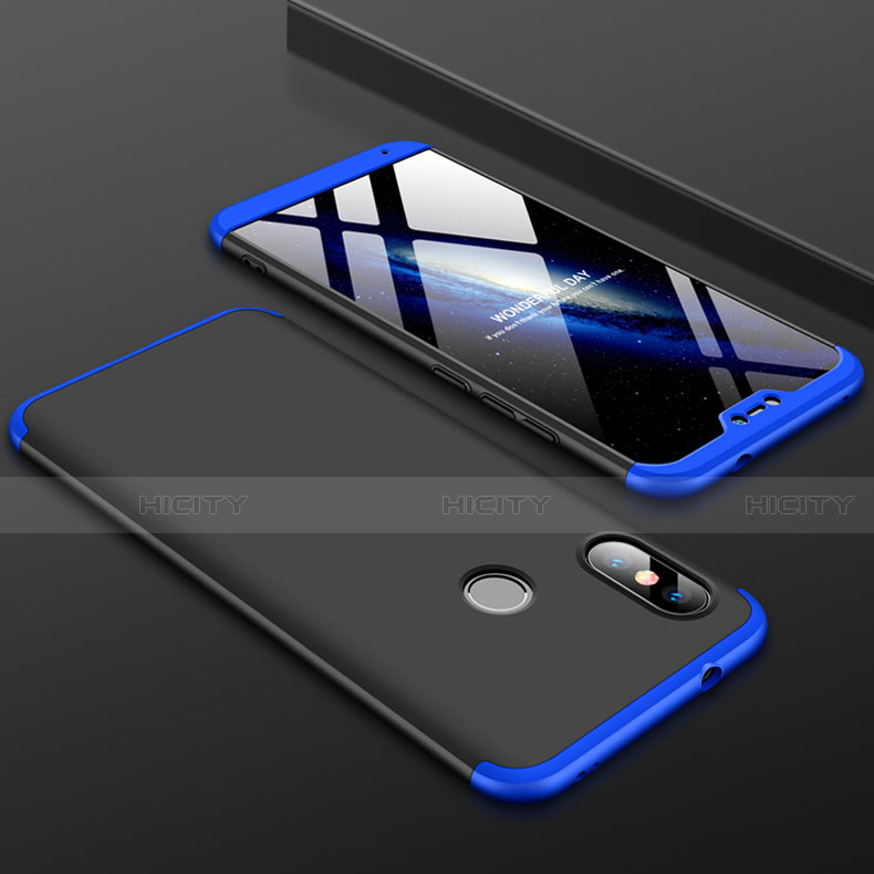 Handyhülle Hülle Kunststoff Schutzhülle Tasche Matt Vorder und Rückseite 360 Grad für Xiaomi Redmi 6 Pro Blau und Schwarz Plus