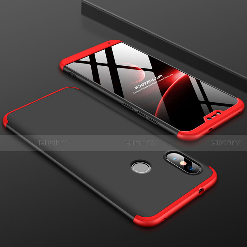 Handyhülle Hülle Kunststoff Schutzhülle Tasche Matt Vorder und Rückseite 360 Grad für Xiaomi Redmi 6 Pro Rot und Schwarz