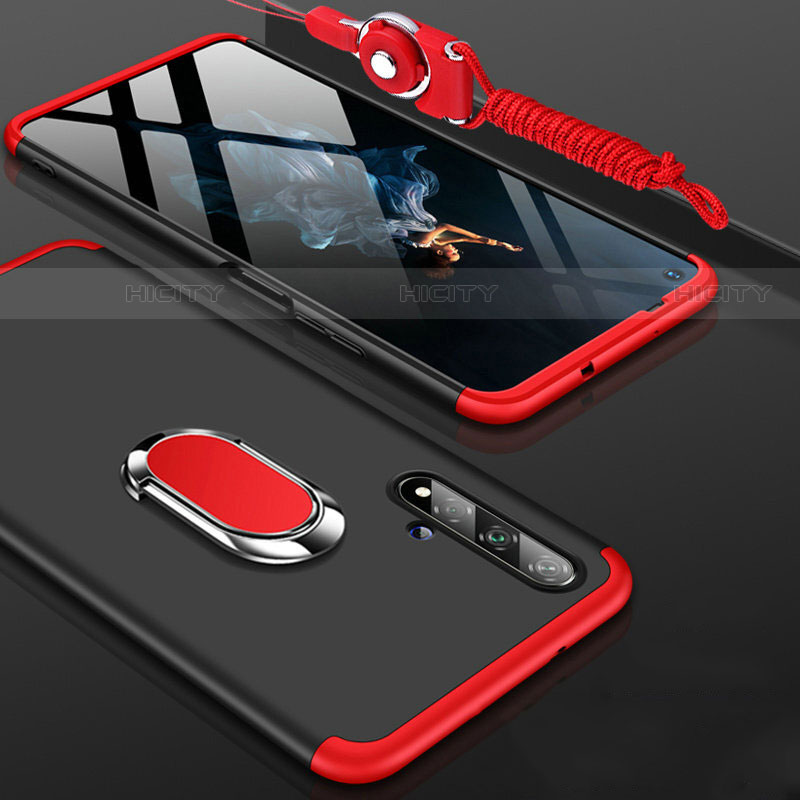 Handyhülle Hülle Kunststoff Schutzhülle Tasche Matt Vorder und Rückseite 360 Grad mit Fingerring Ständer für Huawei Nova 5T Rot und Schwarz