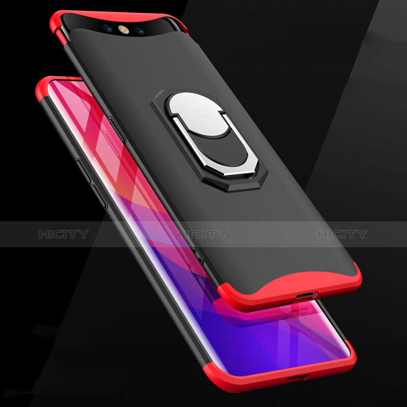 Handyhülle Hülle Kunststoff Schutzhülle Tasche Matt Vorder und Rückseite 360 Grad mit Fingerring Ständer für Oppo Find X Super Flash Edition Rot und Schwarz Plus