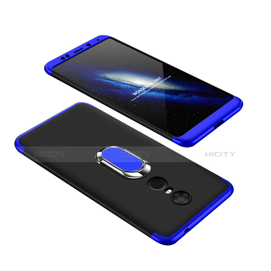 Handyhülle Hülle Kunststoff Schutzhülle Tasche Matt Vorder und Rückseite 360 Grad mit Fingerring Ständer für Xiaomi Redmi 5 Plus Blau Plus