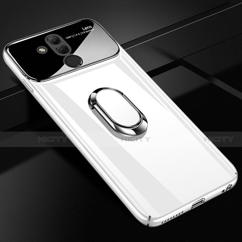 Handyhülle Hülle Kunststoff Schutzhülle Tasche Spiegel 360 Grad mit Magnetisch Fingerring Ständer für Huawei Mate 20 Lite Weiß