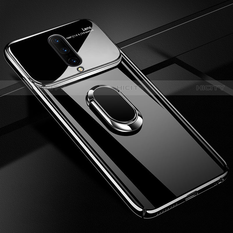 Handyhülle Hülle Kunststoff Schutzhülle Tasche Spiegel 360 Grad mit Magnetisch Fingerring Ständer für OnePlus 7 Pro Schwarz