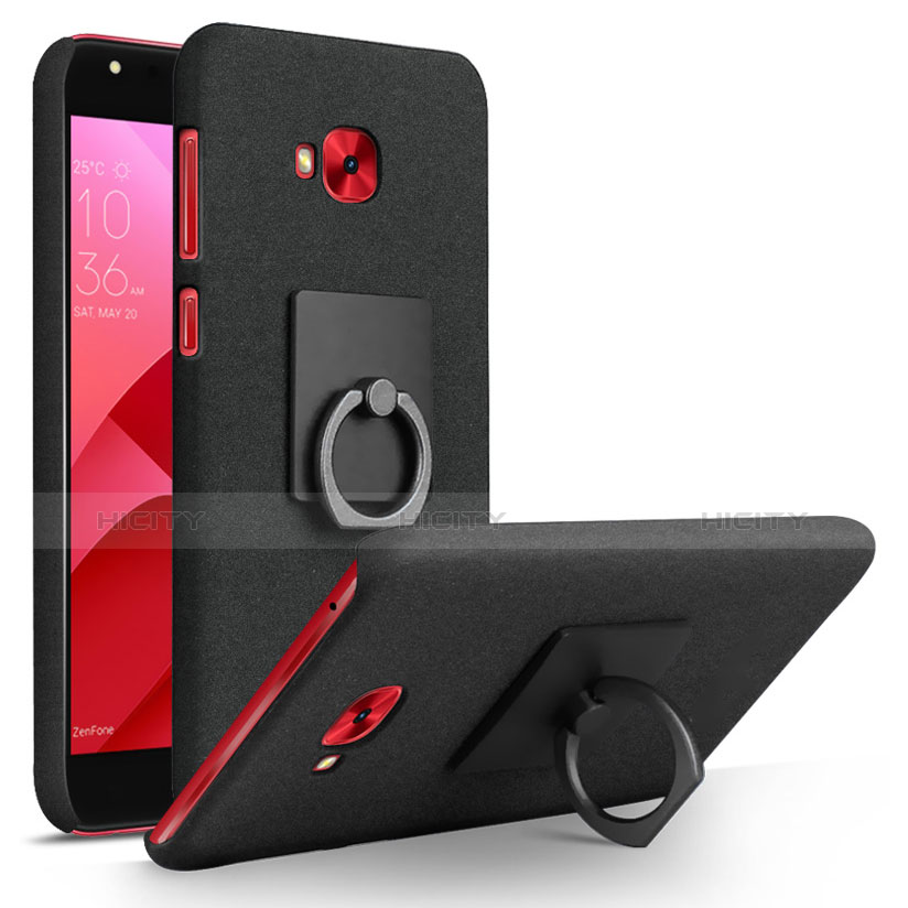 Handyhülle Hülle Kunststoff Schutzhülle Treibsand mit Fingerring Ständer für Asus Zenfone 4 Selfie Pro Schwarz