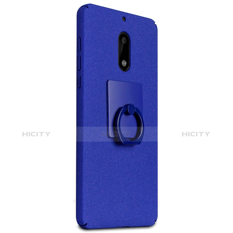Handyhülle Hülle Kunststoff Schutzhülle Treibsand mit Fingerring Ständer für Nokia 6 Blau