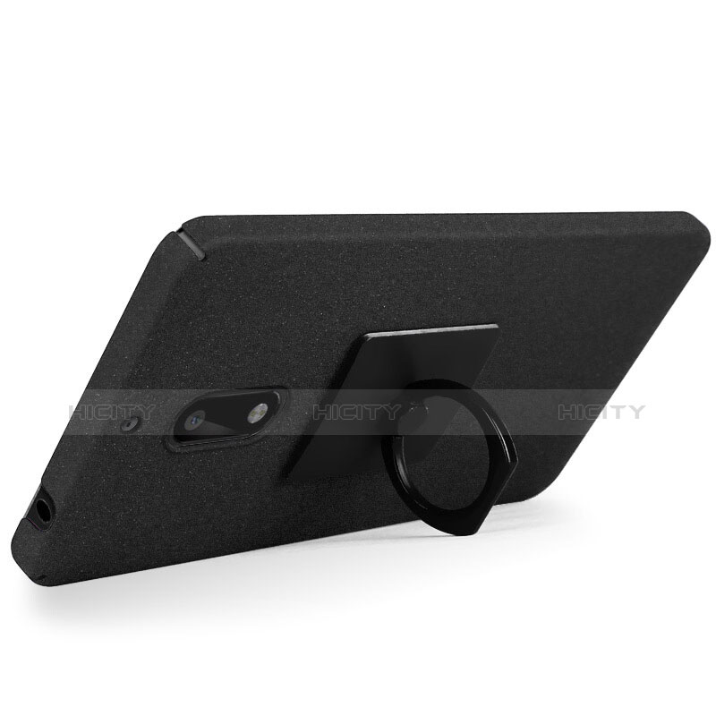Handyhülle Hülle Kunststoff Schutzhülle Treibsand mit Fingerring Ständer für Nokia 6 Schwarz groß
